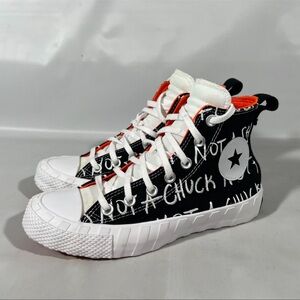 Converse Kids Black and White Sneakers with Orange Highlights